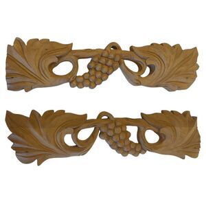 Vintage Wood Grape Carved Furniture Applique Pair Mediterranean Wall Decor ✨